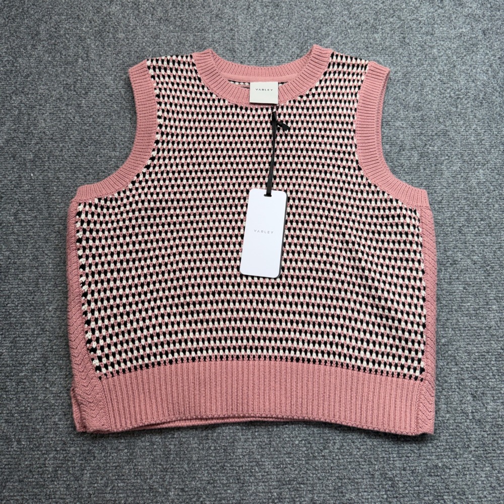 NWT Varley Knowles Textured Knit Vest Woodrose Multi Stitch Pink Black S